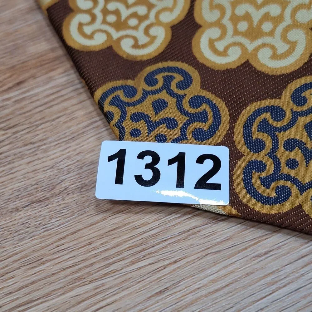 Pulitzer Vintage Brown Gold Medallion Polyester Tie Necktie Mens 70s 60s Wide
